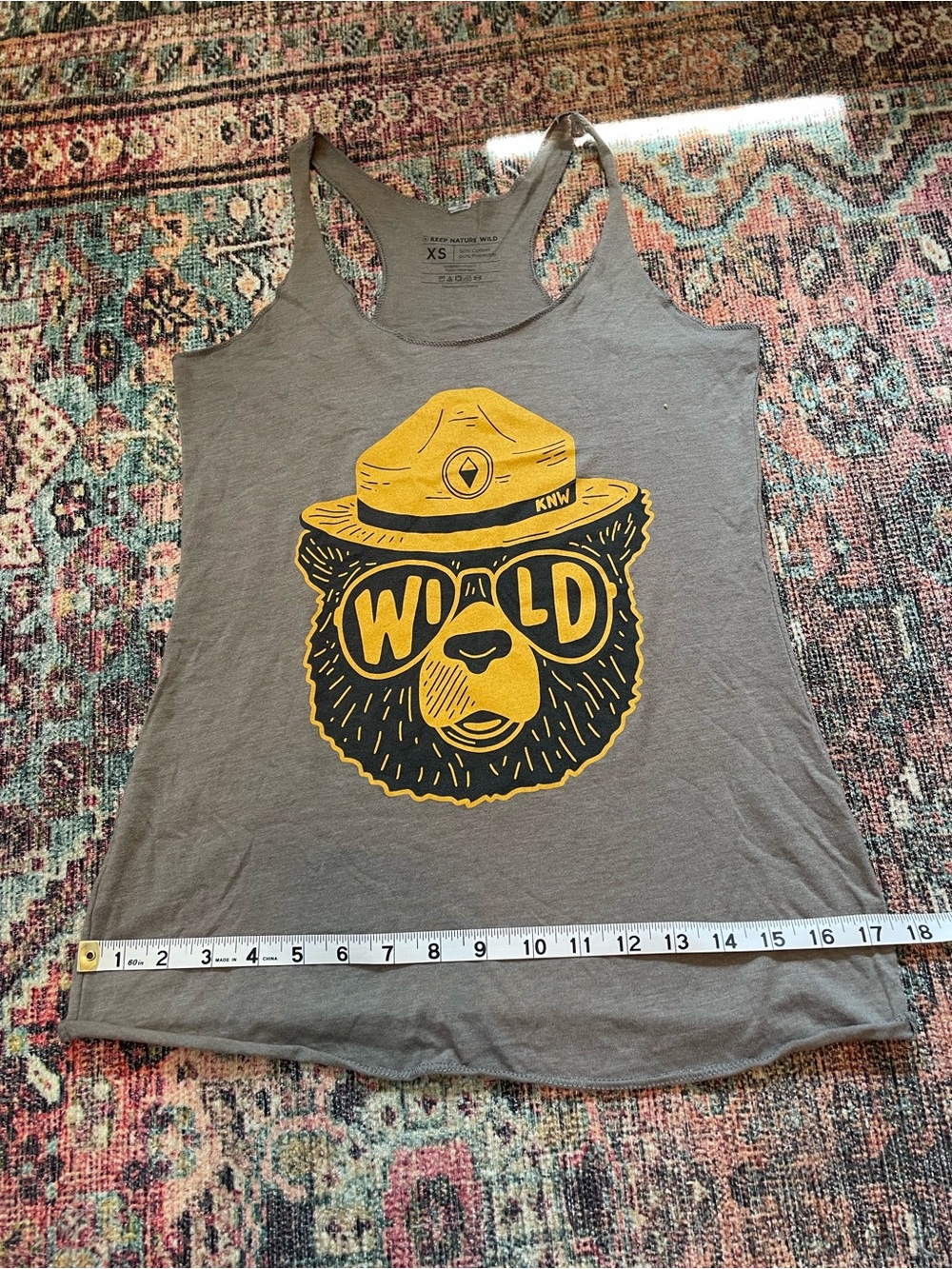 Keep Nature Wild Women's Brown Graphic Tank Top with Yellow Bear Print - Picture 9 of 10